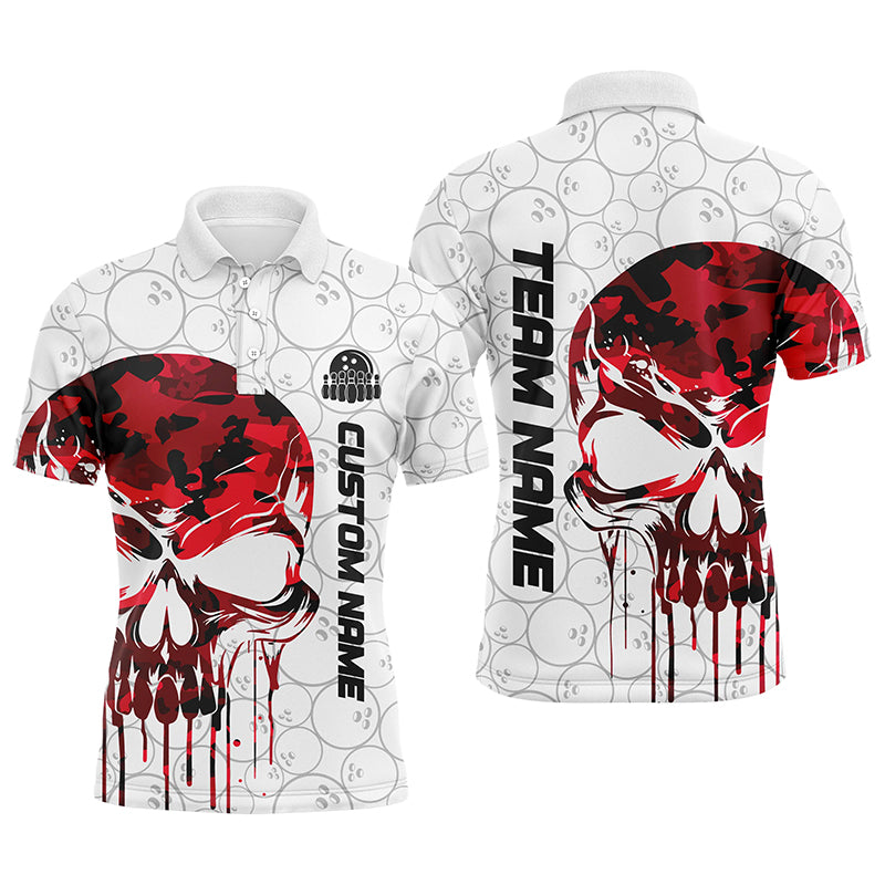 Men's Red Camo Skull Bowling Polo Shirt I5325