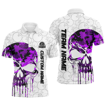 Men's Purple Camo Skull Bowling Polo Shirt I5326