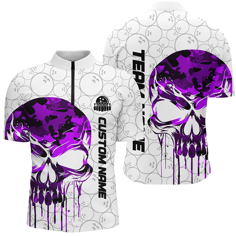 Men's Purple Camo Skull Bowling Quarter Zip Jersey I5326