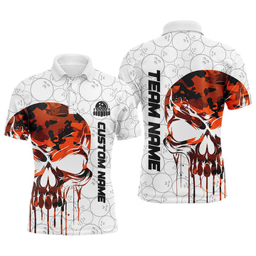 Men's Orange Camo Skull Bowling Polo Shirt I5327