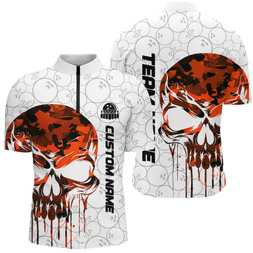 Men's Custom Orange Camo Bowling Quarter Zip Shirt I5327