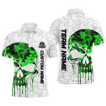 Men's Green Camo Skull Bowling Polo Shirt I5329