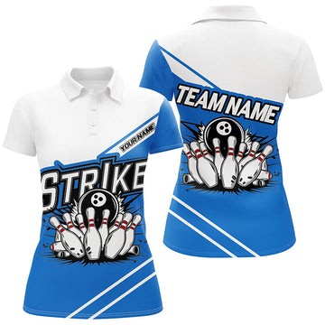 Blue Strike Women's Bowling Shirts, Custom Team Jerseys I6691