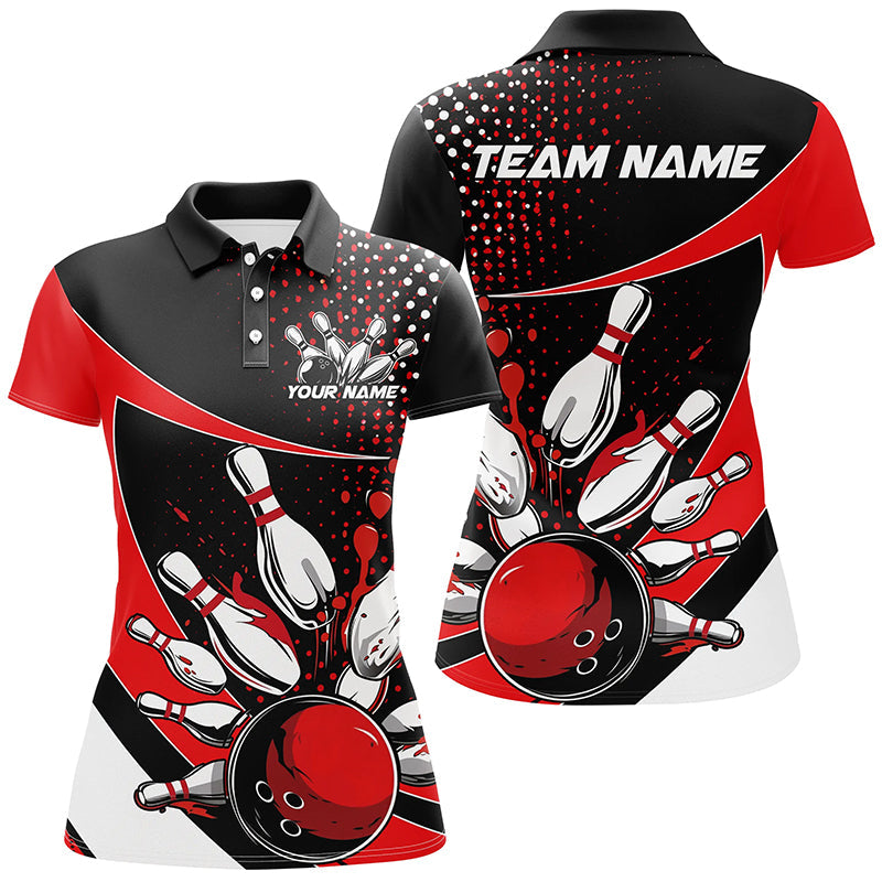 Women's Black and Red Custom Bowling Shirts I7282