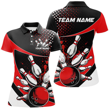 Women's Black and Red Custom Bowling Shirts I7282