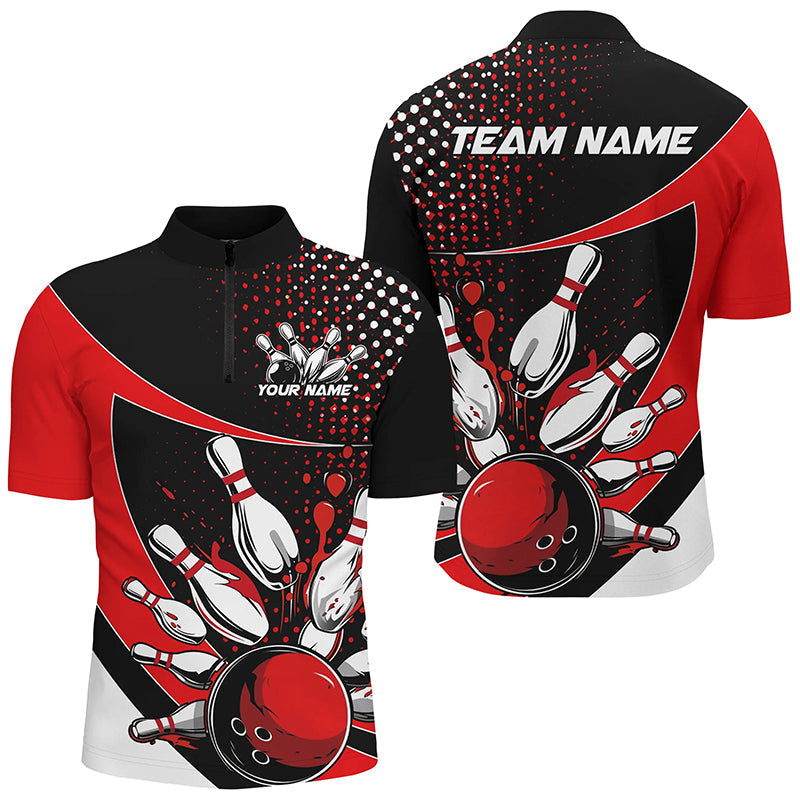 Black & Red Custom Bowling Shirts for Men I7282
