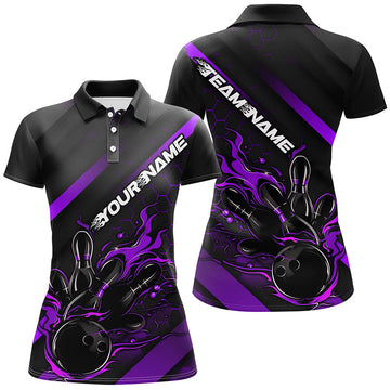 Women's Black & Purple Flame Bowling Shirts I7288