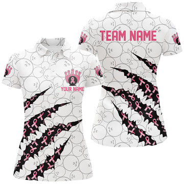 Pink Ribbon Ladies Bowling Shirt - Breast Cancer Awareness I7045
