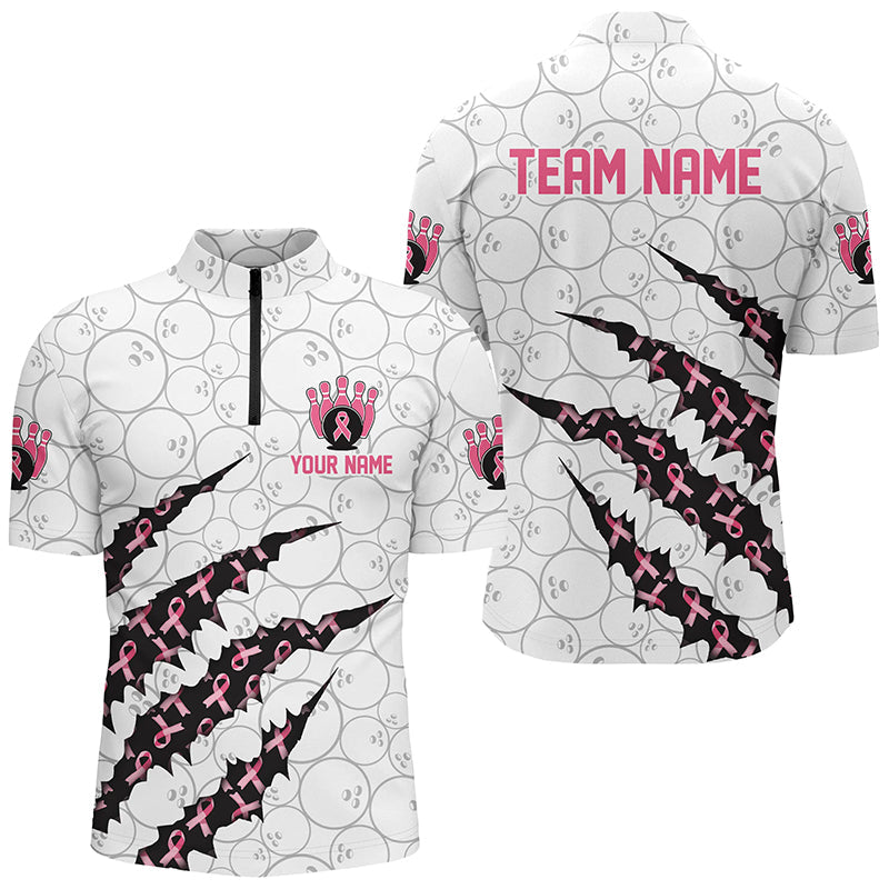 Men's Pink Ribbon Bowling Shirt - Breast Cancer Awareness Jersey I7045