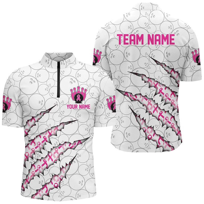 Men's Pink Ribbon Bowling Shirt - Breast Cancer Awareness Jersey I7046