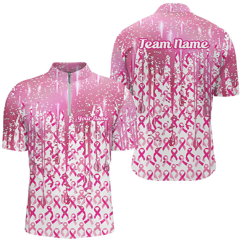 Custom Pink Glitter Breast Cancer Polo Shirt for Women I7050