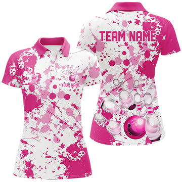 Custom Pink Women's Bowling Polo Shirts I7052