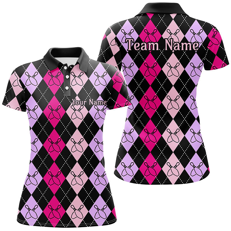 Women's Custom Pink & Purple Argyle Bowling Shirts I7304