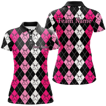 Women's Pink Argyle Bowling Shirts I7305