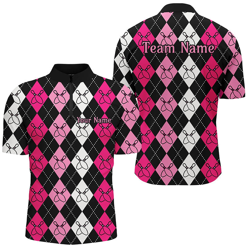 Men's Custom Pink Argyle Bowling Shirts I7305
