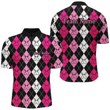Men's Custom Pink Argyle Bowling Shirts I7305