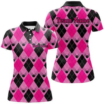 Personalised Pink Argyle Bowling Shirt for Women I7307