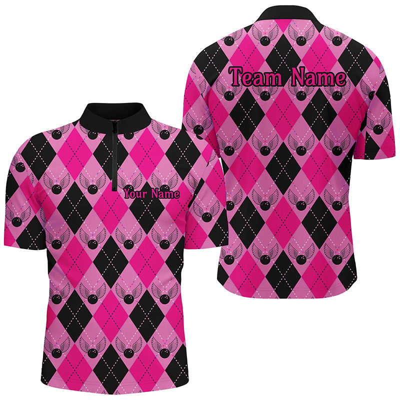 Men's Personalised Pink Argyle Bowling Shirt I7307