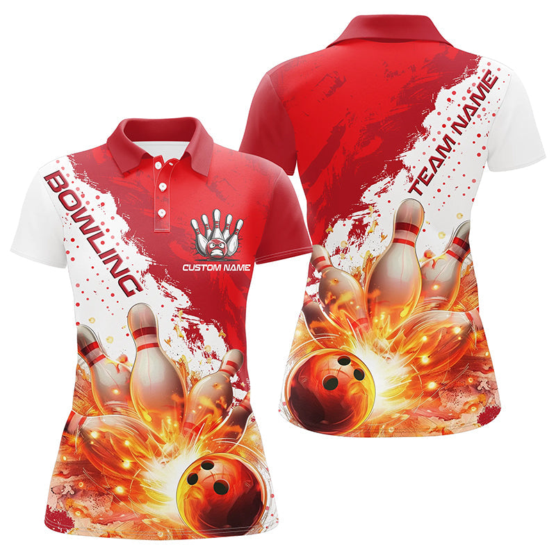 Red Flame Strike Women's Bowling Team Shirts I6254