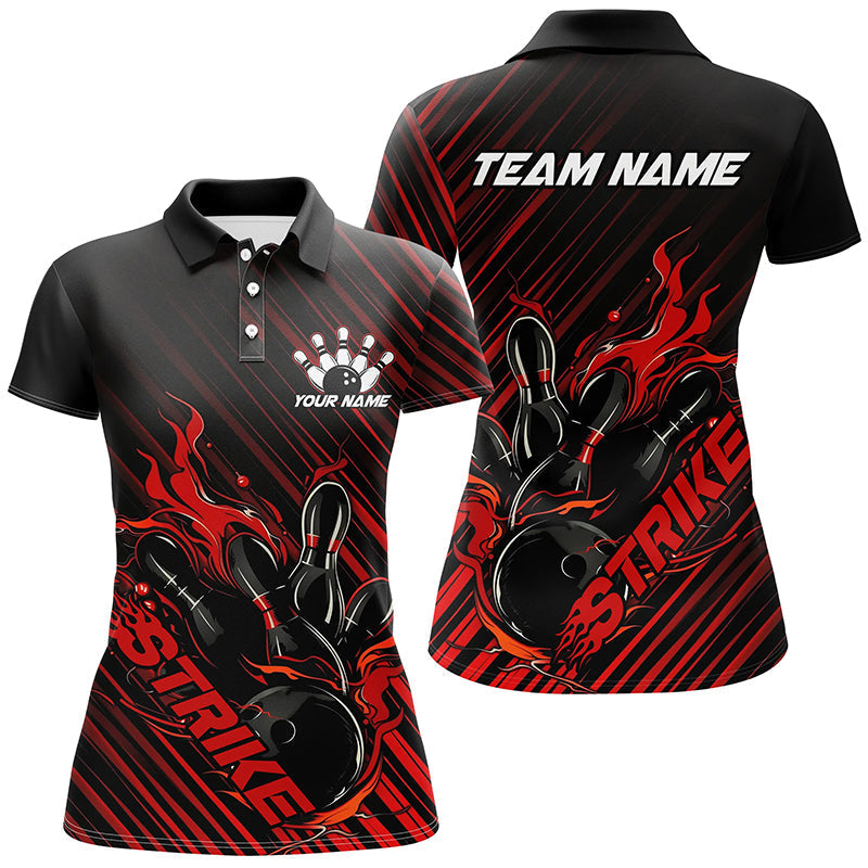 Black & Red Flame Ladies Bowling Shirts I7319