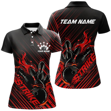 Black & Red Flame Ladies Bowling Shirts I7319