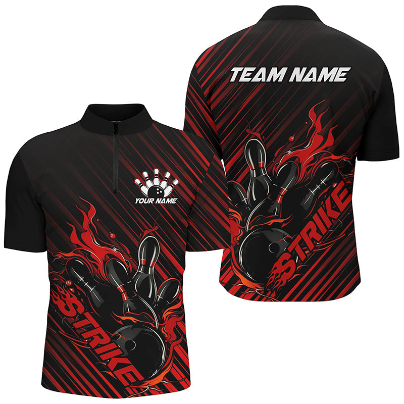 Men's Black and Red Flame Bowling Team Shirts I7319