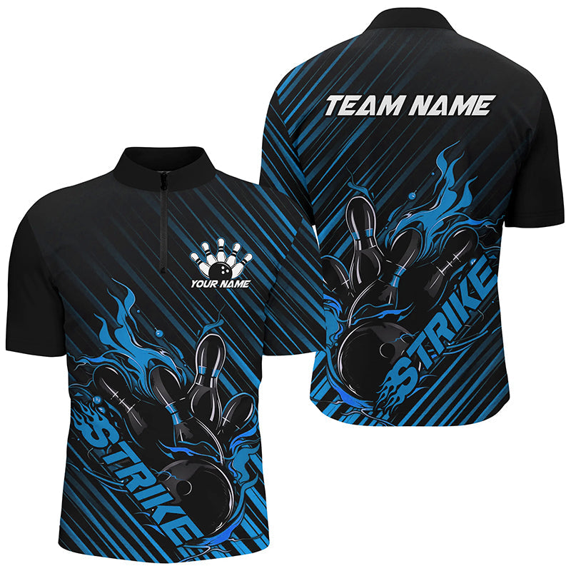 Men's Black & Blue Flame Bowling Team Shirts I7320