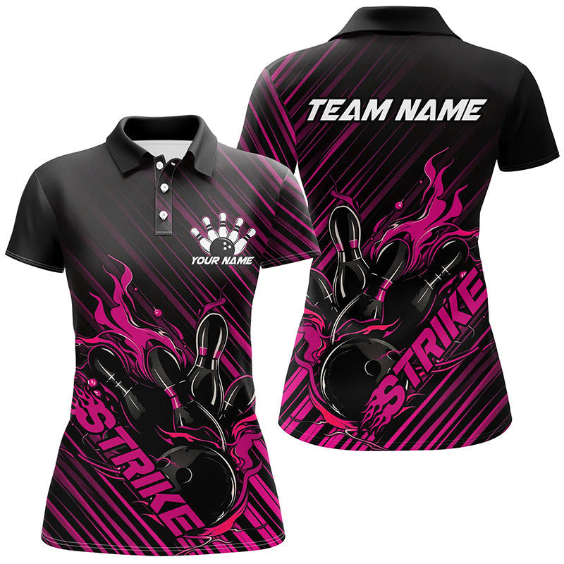 Black & Pink Flame Ladies Bowling Shirt I7321