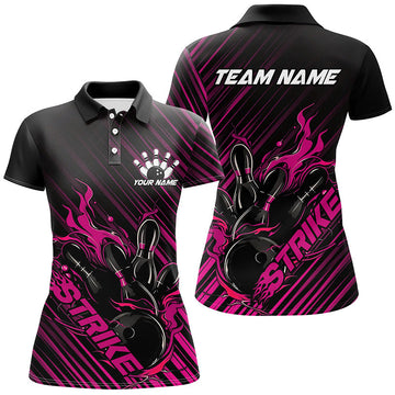 Black & Pink Flame Ladies Bowling Shirt I7321
