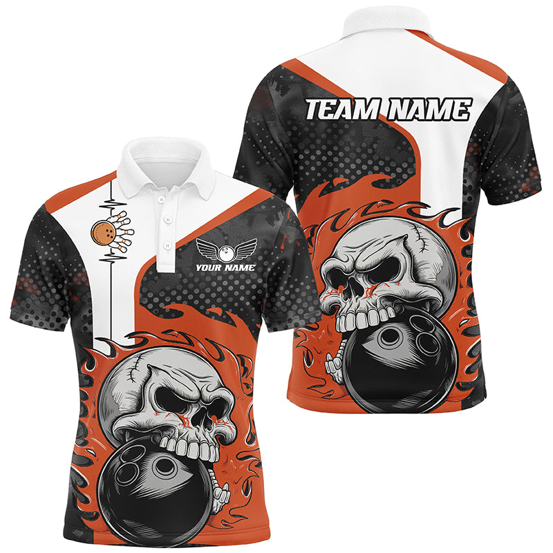 Custom Orange Flame Skull Bowling Polo Shirt for Men I6757