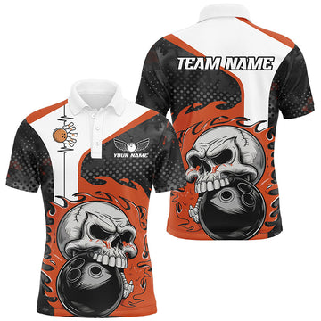 Custom Orange Flame Skull Bowling Polo Shirt for Men I6757