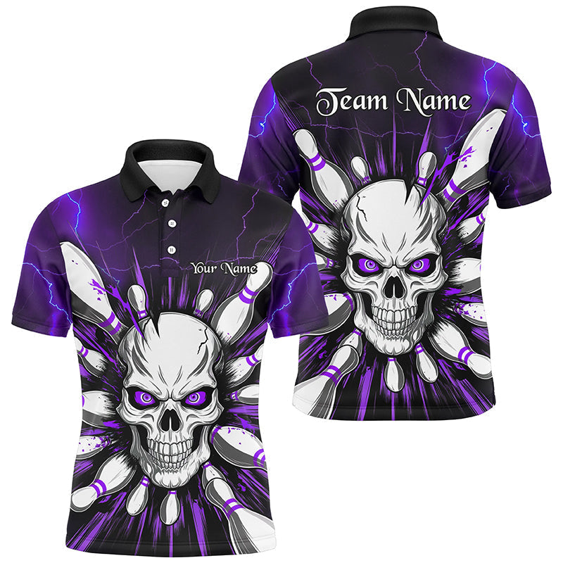 Men's Purple Skull Bowling Shirt - Halloween Polo I6762
