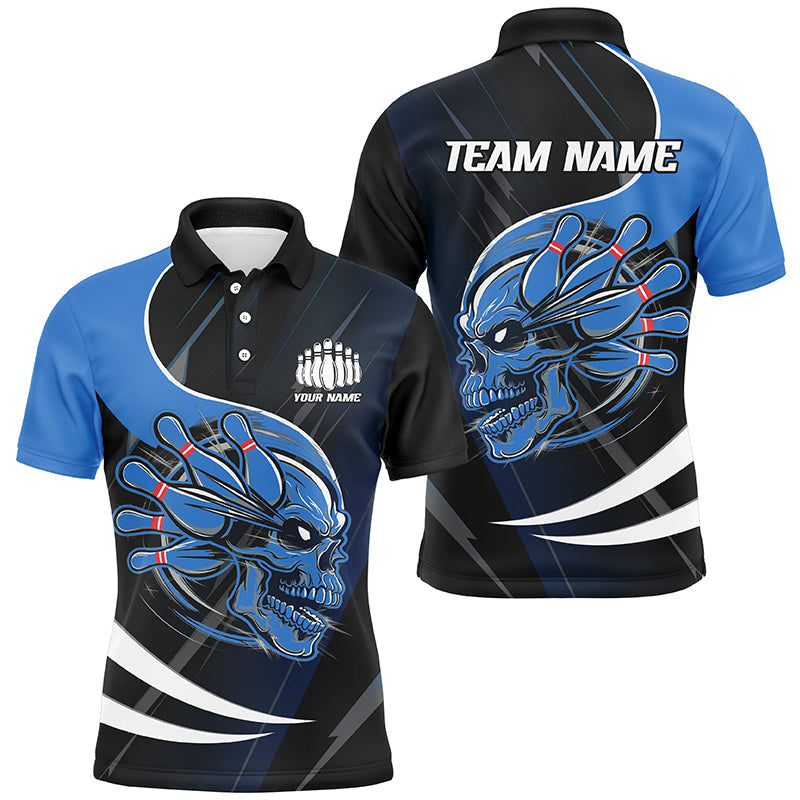 Men's Blue Custom Skull Bowling Shirts I6763