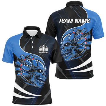 Men's Blue Custom Skull Bowling Shirts I6763