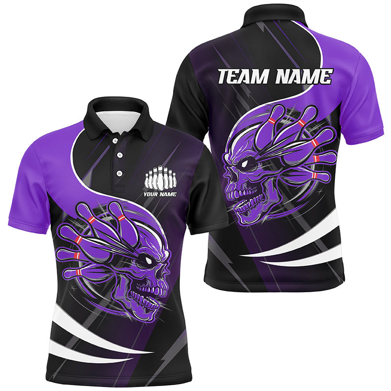Men's Purple Custom Skull Bowling Shirt I6764