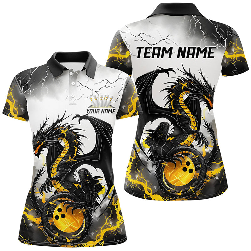 Black & Gold Thunder Dragon Ladies Bowling Shirt I7061
