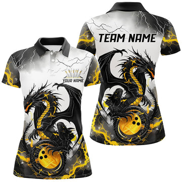 Black & Gold Thunder Dragon Ladies Bowling Shirt I7061