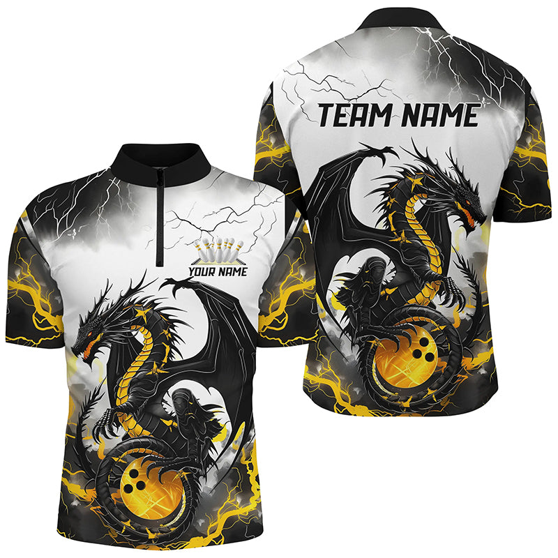 Black & Gold Thunder Dragon Bowling Shirts for Men I7061