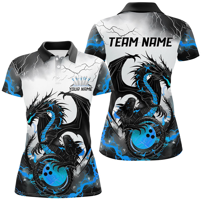 Black & Blue Thunder Dragon Ladies Bowling Shirt I7062