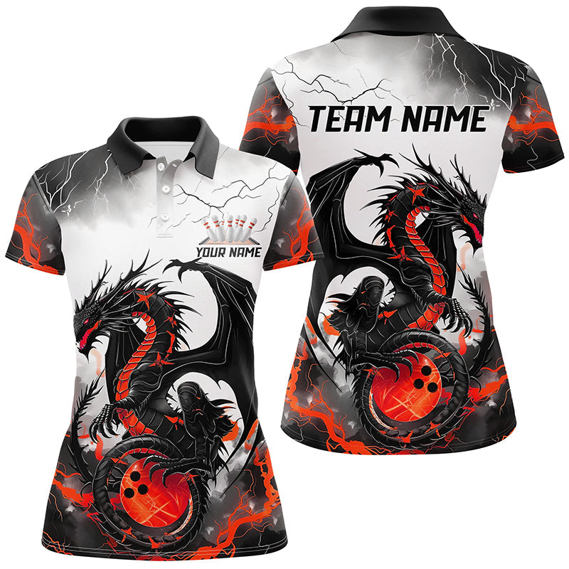 Black & Red Thunder Dragon Ladies Bowling Shirt I7063