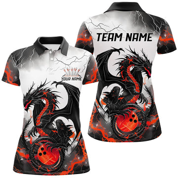 Black & Red Thunder Dragon Ladies Bowling Shirt I7063