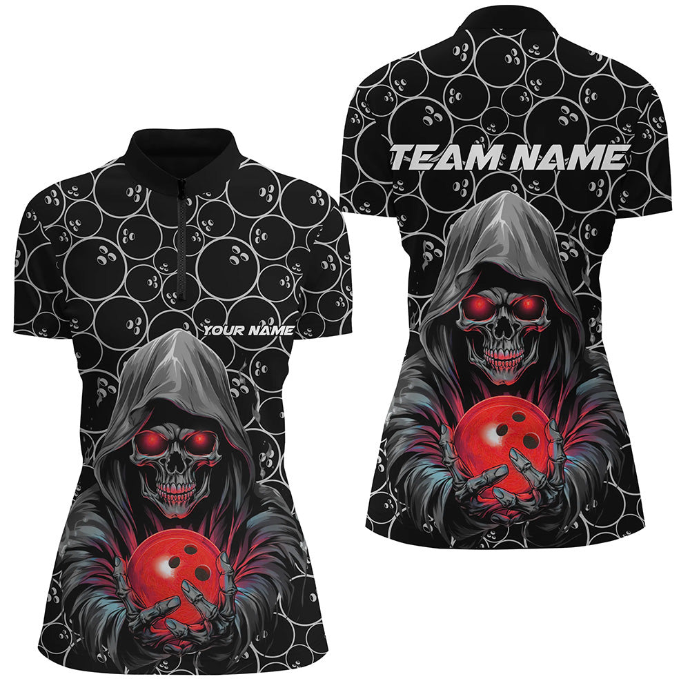 Women's Red Skull Bowling Quarter Zip Shirt I5388