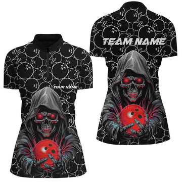 Women's Red Skull Bowling Quarter Zip Shirt I5388