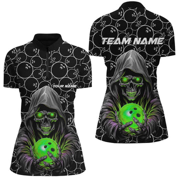 Women's Skull Green Bowling Quarter Zip Shirt I5389