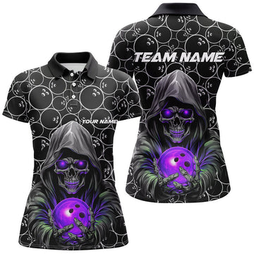 Women's Purple Skull Bowling Polo Shirt I5390