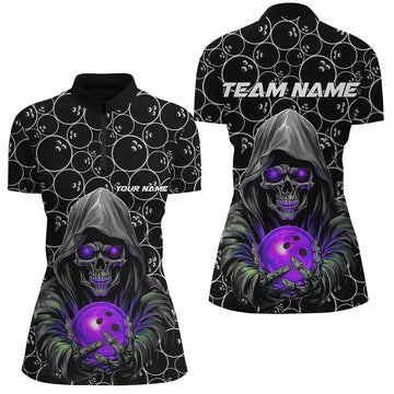 Women's Purple Skull Bowling Quarter Zip Shirt I5390