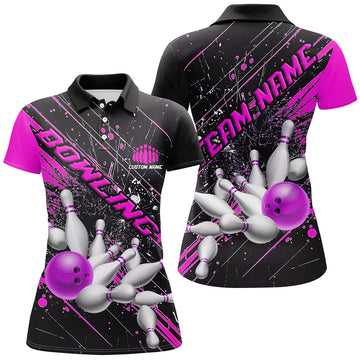 Women's Custom Pink Purple Strike Bowling Shirts I6337