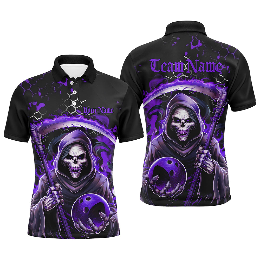 Men's Purple & Black Grim Reaper Bowling Polo Shirt I6783