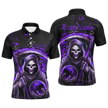 Men's Purple & Black Grim Reaper Bowling Polo Shirt I6783