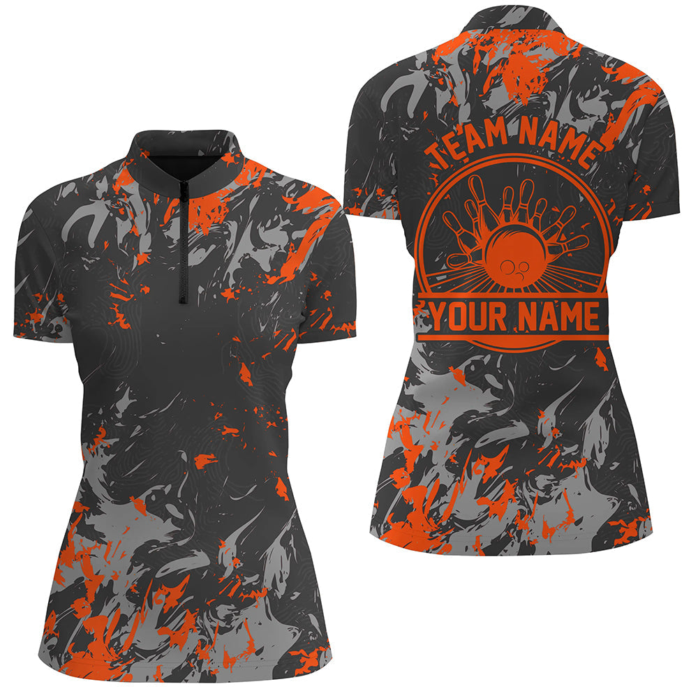 Women's Orange Bowling Quarter Zip Shirt I5397